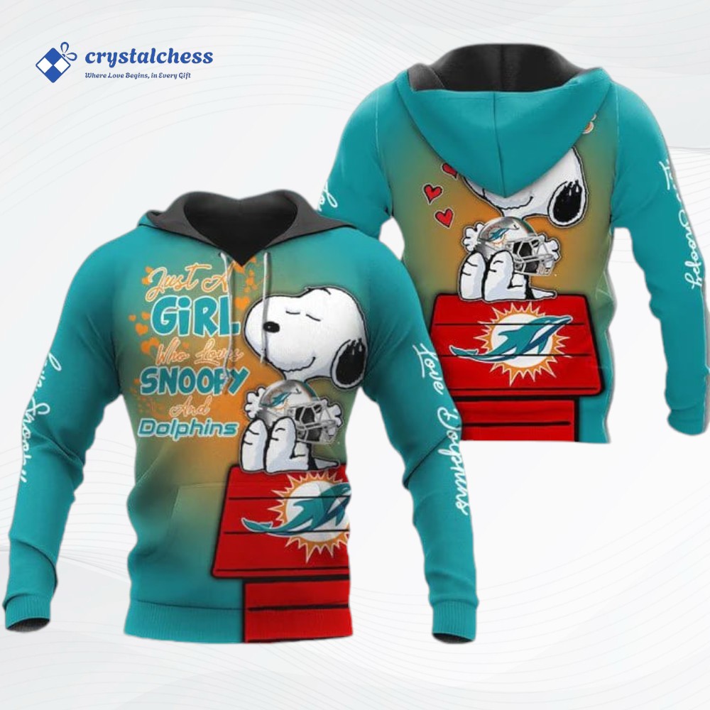 NFL Miami Dolphins Snoopy Girl All Over Print Hoodie, Dolphins Unique Gifts