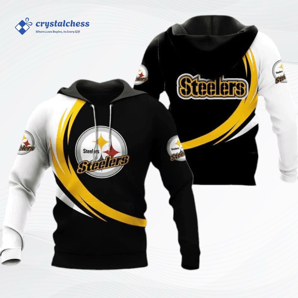 Pittsburgh Steelers Curve Graphic NFL All Over Print Hoodie, Steelers Merch