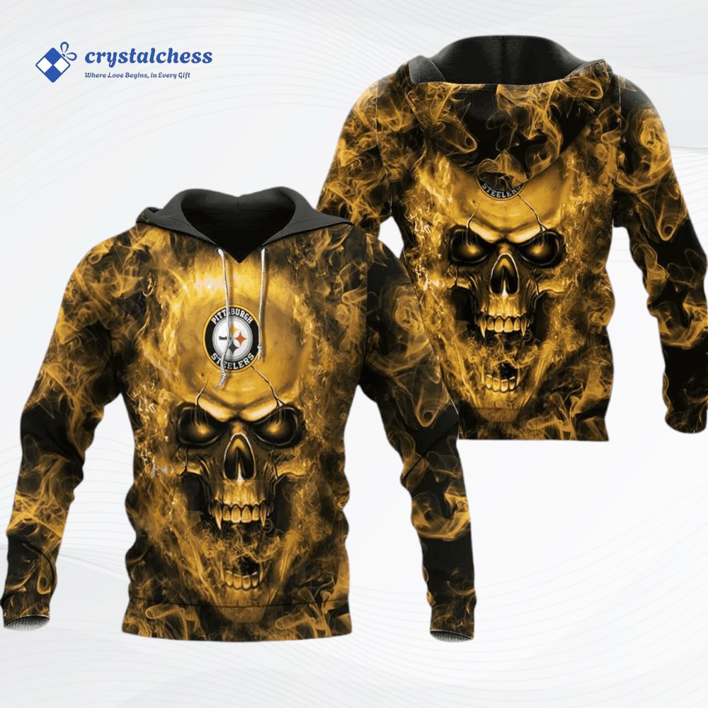 Pittsburgh Steelers NFL Fan Skull Halloween 5672 All Over Print Hoodie, Pittsburgh Steelers Apparel